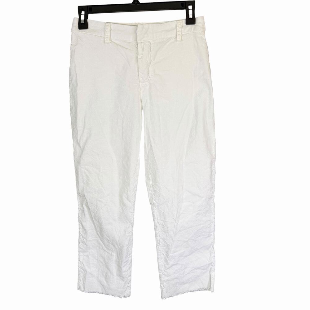 Frank & Eileen Womens Kinsale Pants 2 White Flax Cropped Raw Hem Minimalist